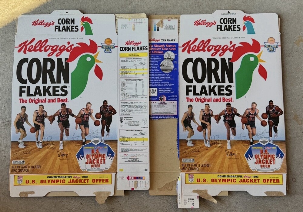 1992 Kellogg’s Corn Flakes USA Olympic Dream Team Cereal Boxes Bird Lot of 2